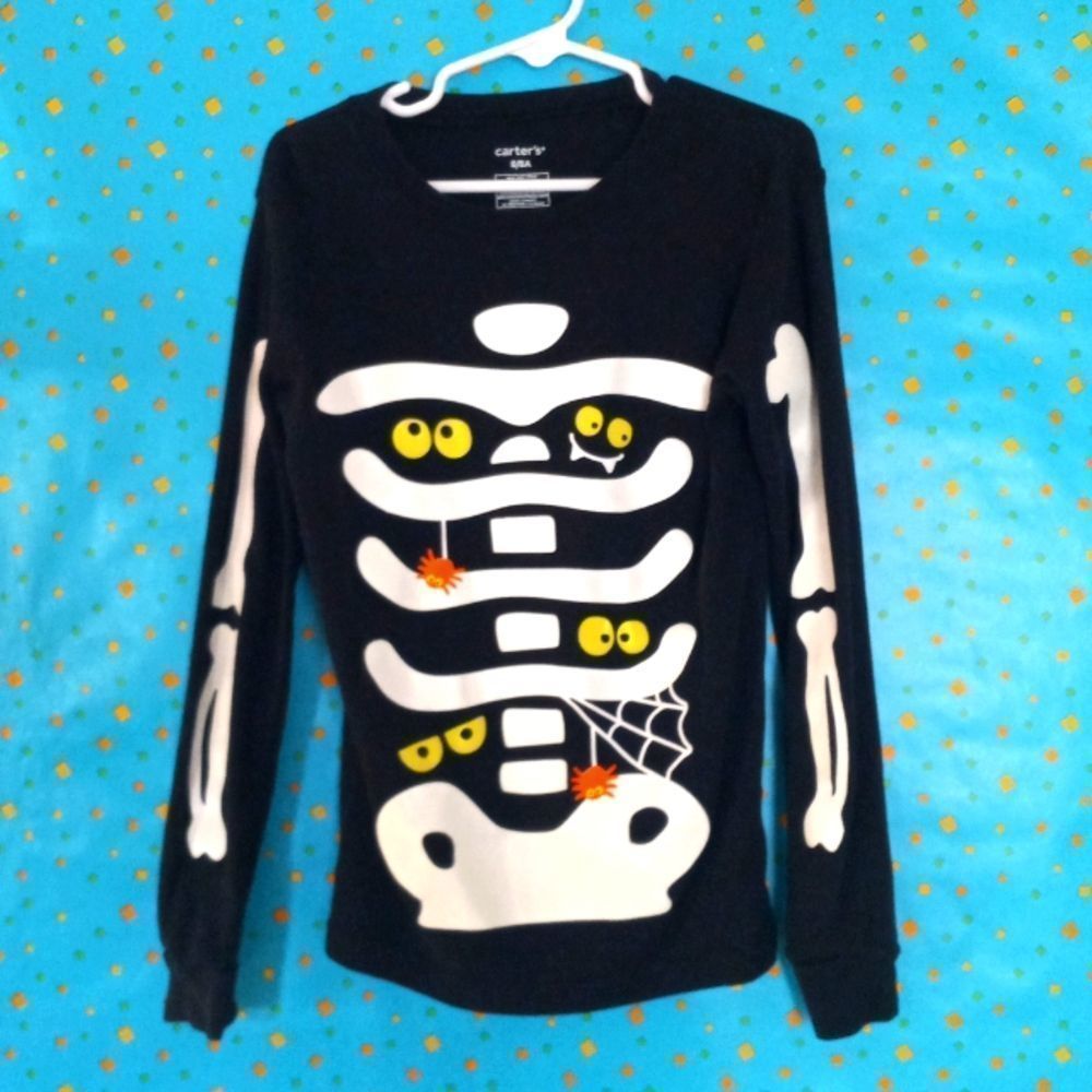 Carter's Glow in the dark Skeleton Halloween Long sleeve black shirt glowing eye